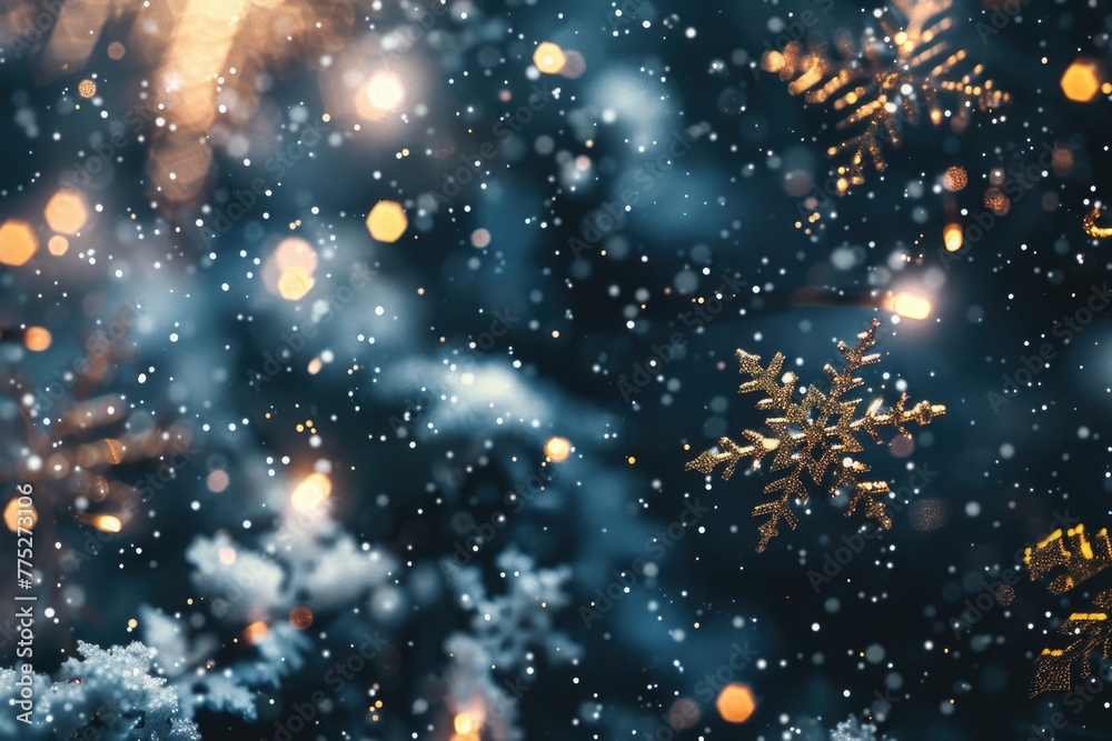 A winter scene with a snow-covered tree and delicate snowflakes. Suitable for seasonal designs A winter scene with a snow-covered tree and delicate snowflakes. Suitable for seasonal designs