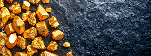 Heap of gold nuggets, concept of wealth and precious metal mining photo