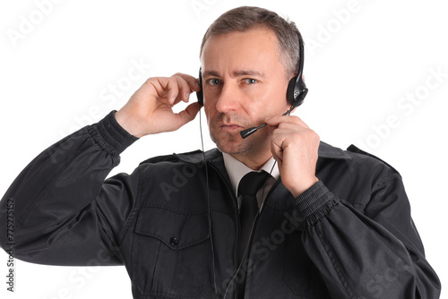 Mature FBI agent in headset...