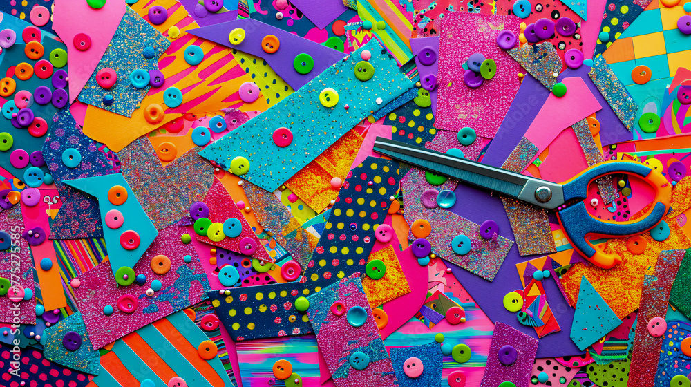 Handmade craft and sewing concept, colorful felt fabric and thread, creative DIY background