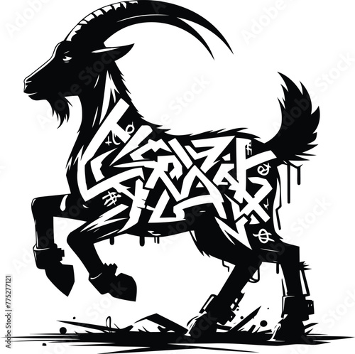 goat, sheep, animal silhouette in graffiti tag, hip hop, street art typography illustration. 