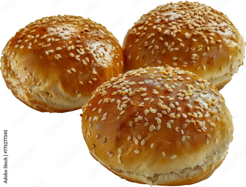 Sesame seed buns cut out on transparent background