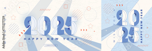 Set of 2025 new year with blue line number and geometric line on texture background photo