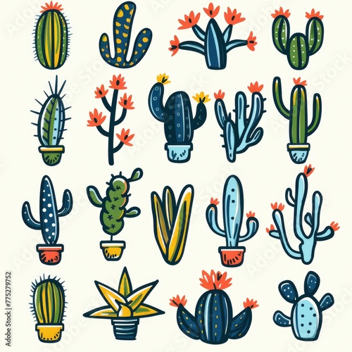 A diverse collection of cactus plants, perfect for botanical designs