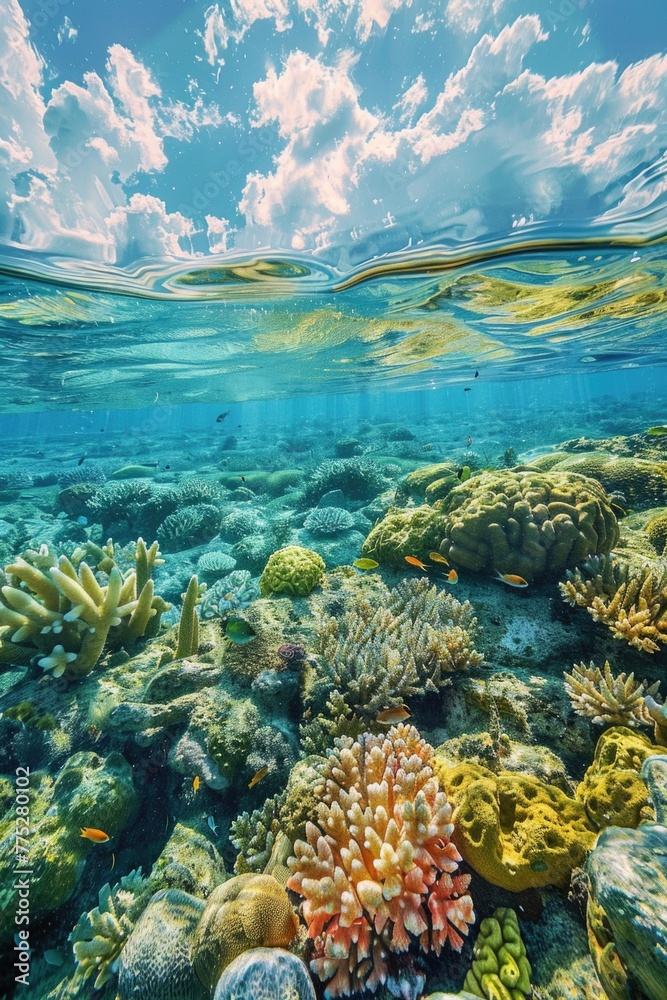 Colorful fish swimming in a vibrant coral reef. Great for marine life concepts