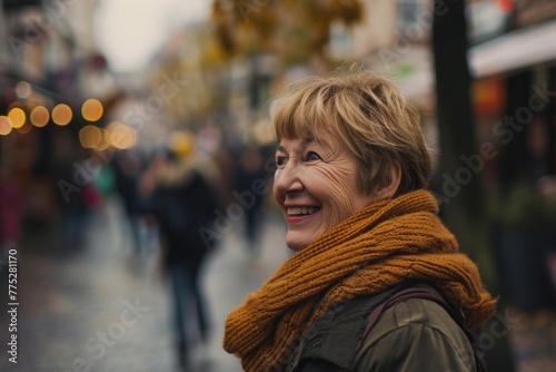 Portrait of a middle-aged woman on the street in the city. © Loli
