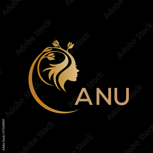 ANU letter logo. best beauty icon for parlor and saloon yellow image on black background. ANU Monogram logo design for entrepreneur and business. 