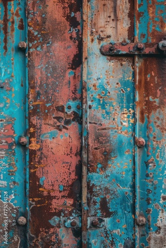 Close up of a rusted metal door, suitable for industrial or urban concepts