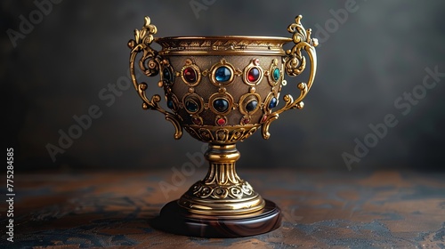 Champion golden trophy isolated on a black background, symbolizing success and accomplishment.