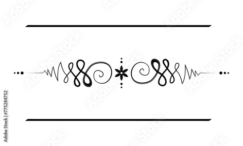 Unalome masculine and feminine symbol, flower of life. Hindu or Buddhist sign representing path to enlightenment. Yantras Tattoo icon. Simple black and white ink drawing, isolated vector illustration