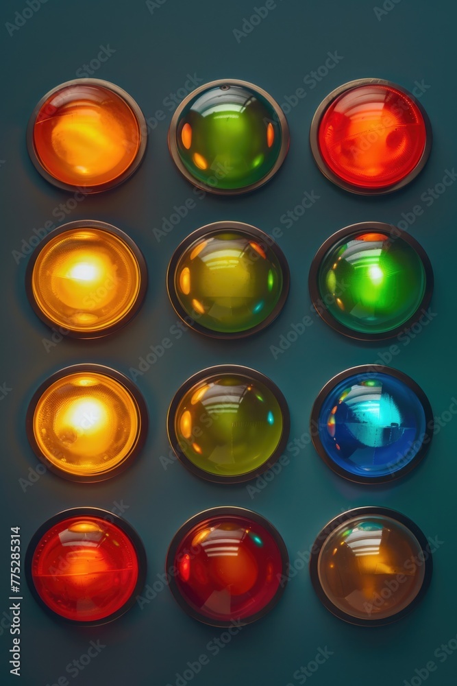 Various colored traffic lights on a blue background. Suitable for transportation concepts Various colored traffic lights on a blue background. Suitable for transportation concepts