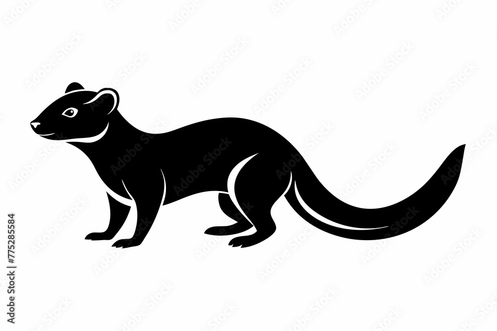 Simple   mongoose, silhouette black vector illustration,  on white  background