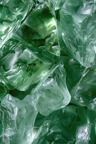 A pile of green ice cubes stacked on top of each other. Perfect for summer drinks