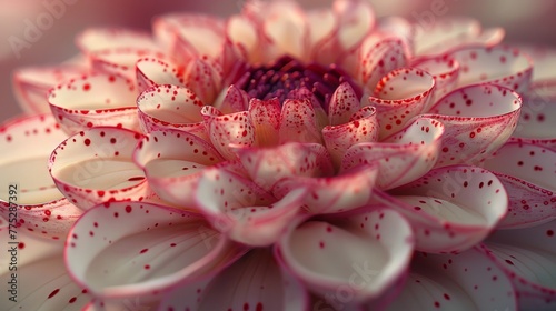   A pink and white flower with water droplets on its petals and a blurred background