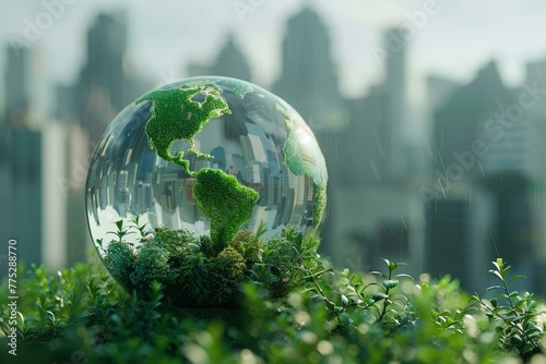 Sustainable urban ecosystem, green energy globe concept