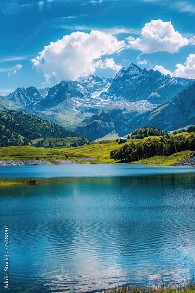 Serene landscape with a mountain and lake, perfect for nature themes