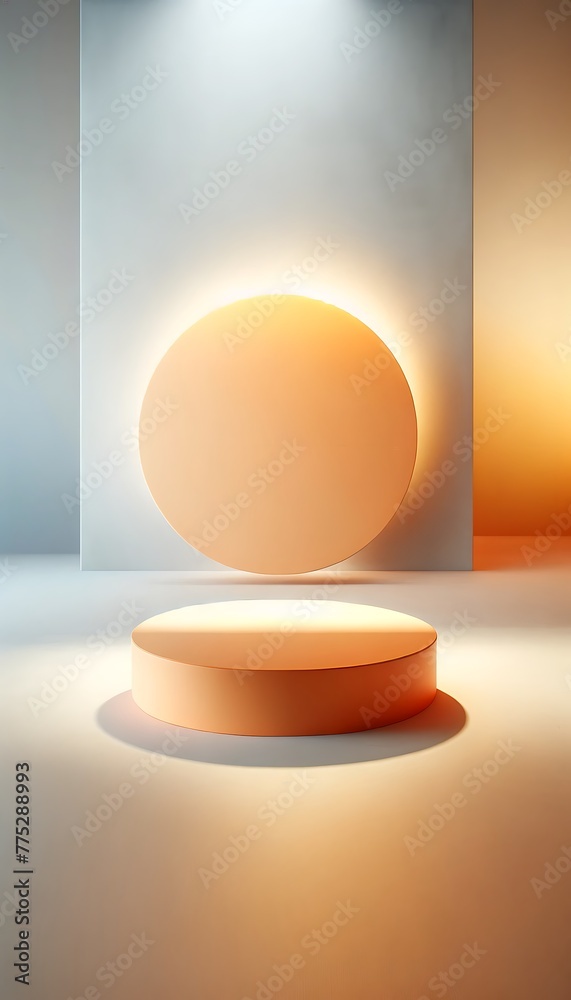 Sun-kissed orange and misty grey 3D rounded podium. 3d stage for product display. an abstract platform for product presentation. podium for advertisement. tech products mockup. empty studio room Sun-kissed orange and misty grey 3D rounded podium. 3d stage for product display. an abstract platform for product presentation. podium for advertisement. tech products mockup. empty studio room