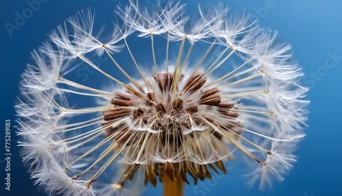 A macro dandelion with blue background. This is an expression of freedom to wish. Goodbye Summer. Hope and dreams concept. Fragility. Springtime. Soft focus. Macro nature image