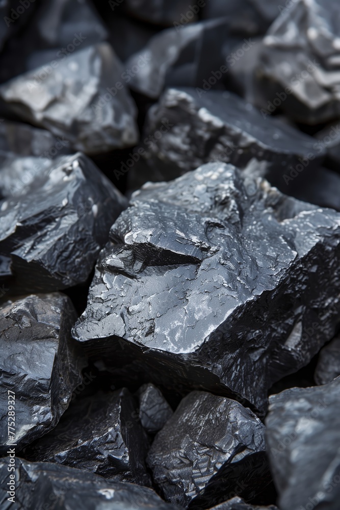Macro shot focusing on the coal-like texture and rich details of manganese ore