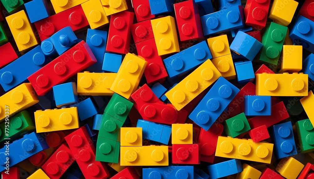Fototapeta premium Close up of colorful Lego blocks with the Lego logo. Illustrative editorial
