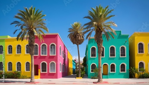 colorful buildings with palm trees 