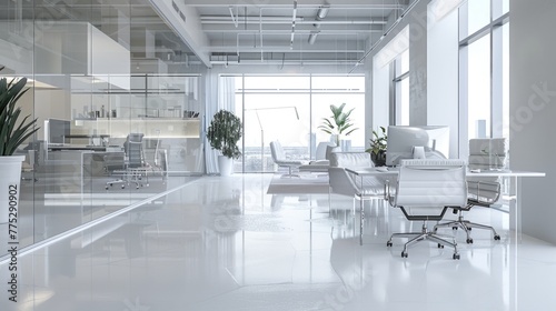 A modern office with stylish white furniture. Suitable for business concepts