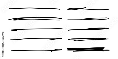 Brush underline stroke set. Mark brush line paint vector stroke. Hand drawn texture pencil, pen underline. Vector illustration photo