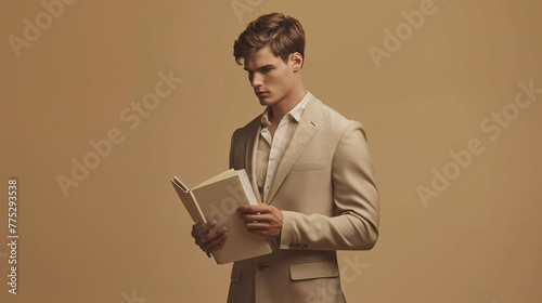 man holding a book with white cover in his hands