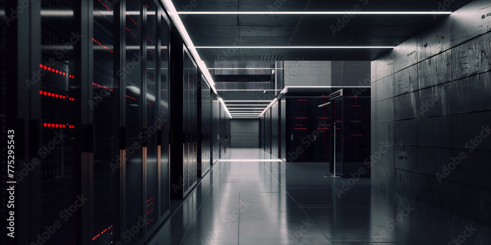 Obraz premium Modern Data Technology Center Server Racks in Dark Space