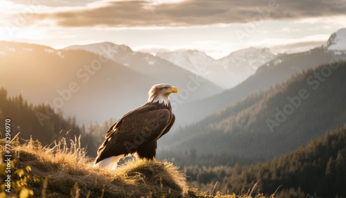 bald eagle in nature at mountain valley generative ai