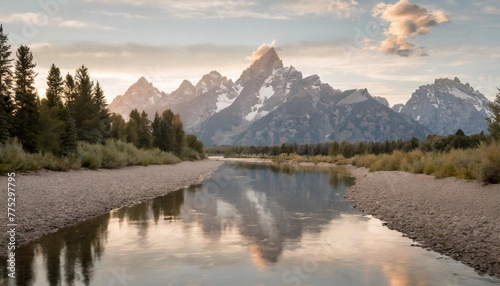 reflections of the tetons in the snake river in grand teton national park photo