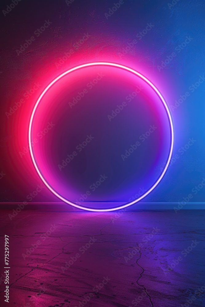 A circular neon light glowing in a dark room. Suitable for abstract backgrounds A circular neon light glowing in a dark room. Suitable for abstract backgrounds