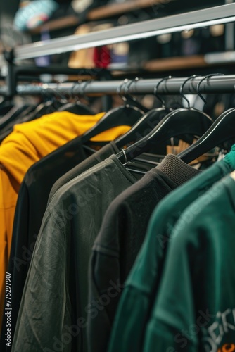 A rack of clothes in a clothing store, ideal for fashion websites or retail promotions