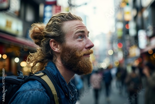 Portrait of a red-bearded man in the streets of New York