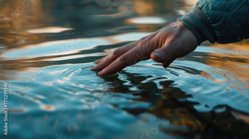 A hand reaching for a small object in water. Ideal for concepts of discovery and exploration