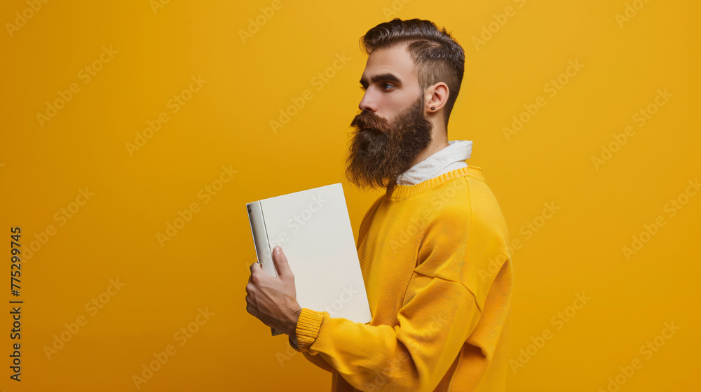 man holding a book with white cover in his hands man holding a book with white cover in his hands