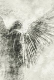 A black and white photo of an angel, suitable for various creative projects