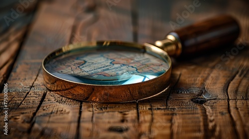 Magnifying glass or loupe placed on a wooden table.