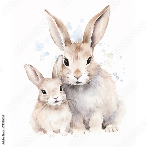 Watercolour Animal Clipart Cute Baby rabbit on white background © PhotoToolsAi