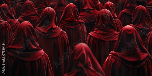 A large group of people wearing red robes. Suitable for religious or ceremonial themes