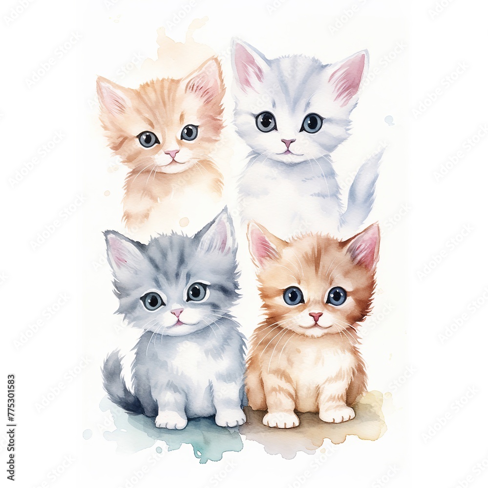 Watercolour Animal Clipart Cute Baby little kitten on white background Watercolour Animal Clipart Cute Baby little kitten on white background