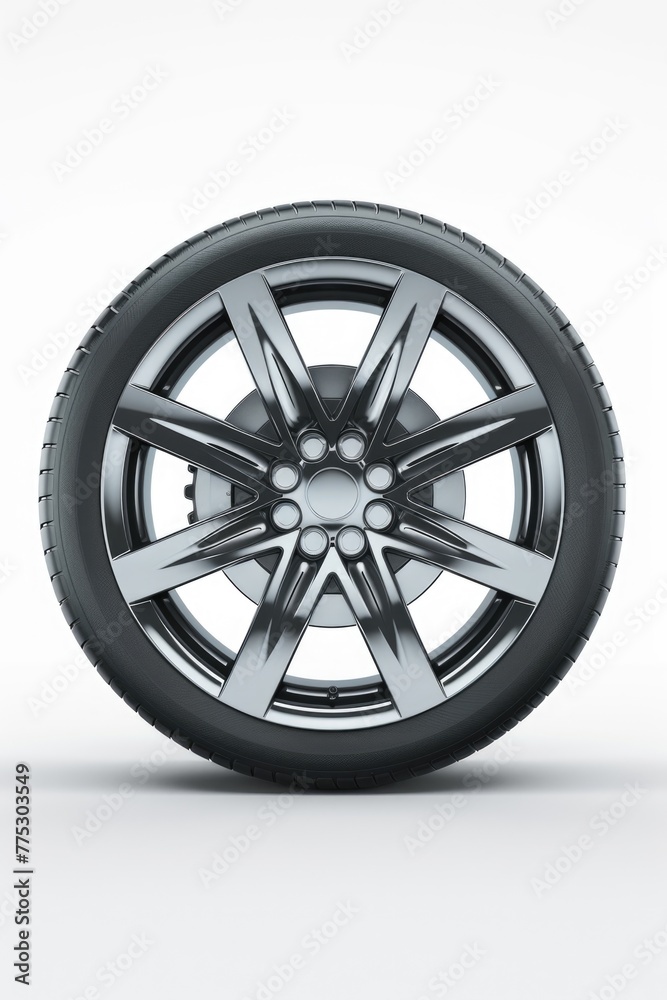 A car wheel isolated on a white background. Suitable for automotive concepts