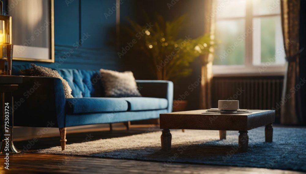 Serene Atmosphere: Softly Blurred Home Interior with Sunlit Couch