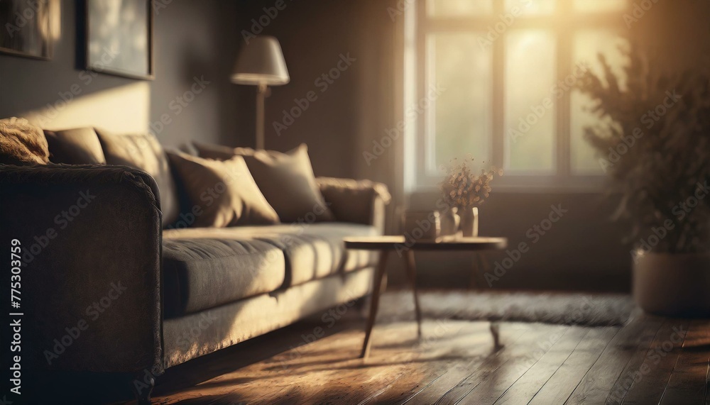 Relaxation Haven: Softly Blurred Home Interior with Comfortable Couch