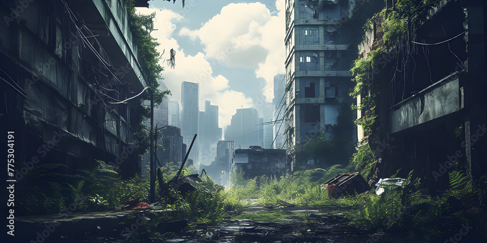 Fictional futuristic lost city illustration 