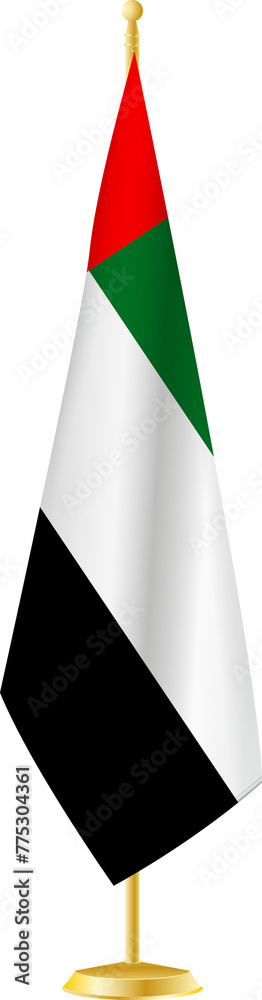 United Arab Emirates flag on a flag stand.