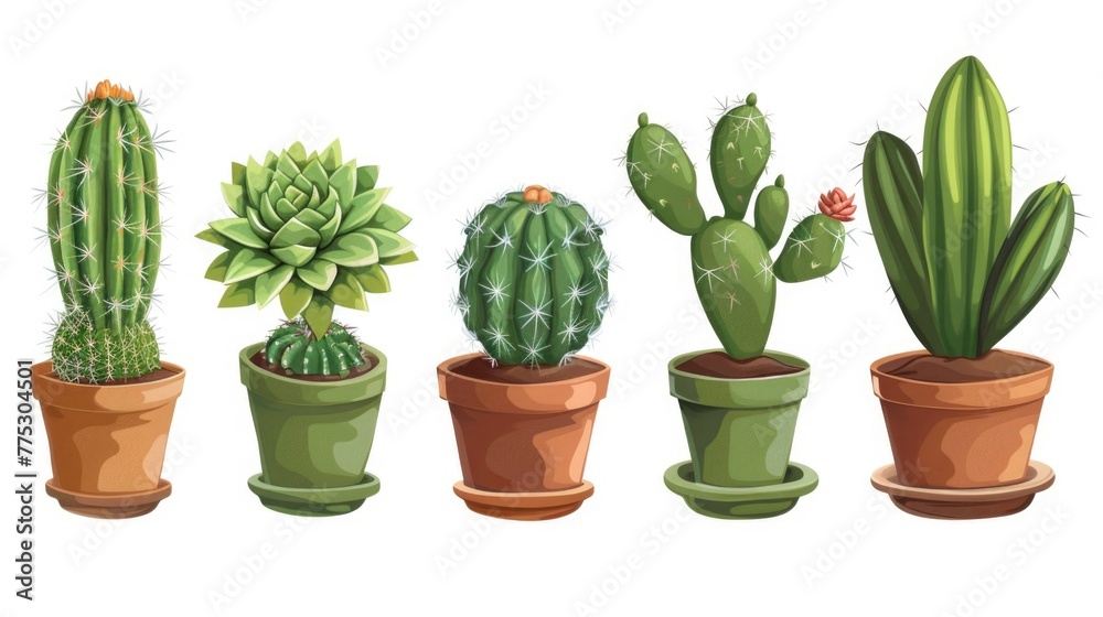 Variety of cactus plants in pots, suitable for home decor Variety of cactus plants in pots, suitable for home decor