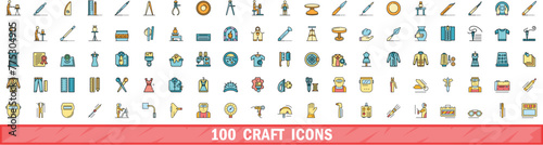 100 craft icons set. Color line set of craft vector icons thin line color flat on white photo