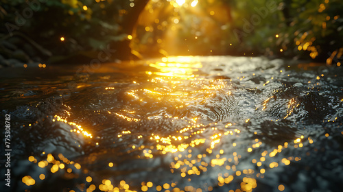 contrast between sunlight and shadow on the surface of a flowing stream
