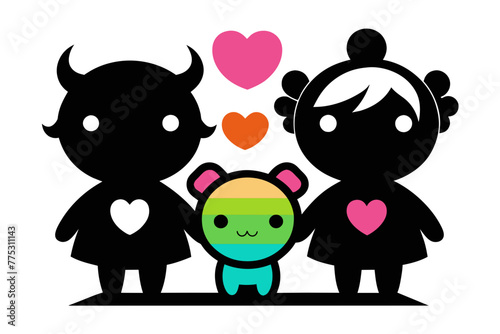 silhouette color image, Kawii Icon, white background